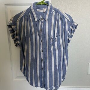 Blue and White Striped Button-Up Shirt